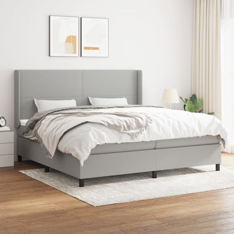 Lit à sommier tapissier avec matelas - Cadre De Lit Moderne: King Size - Lit Double - Gris clair 200x200cm Tissu Chic-368917 (1/5)