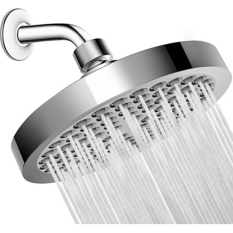 Duschkopf mit Arm, Anti-Kalk-Duschkopf, fester Duschkopf, runder Regenduschkopf, Chrom (1/5)