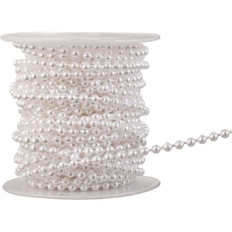 Guirlande de perles d'imitation de 3 mm, petite taille, pour décoration, centre de table, mariage, fête, sapin de Noël (25 m, blanc)