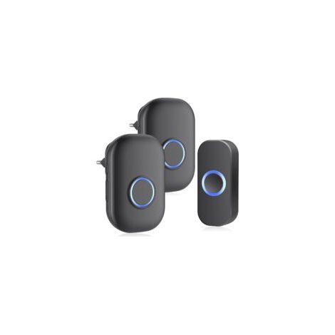 Timbre inalámbrico exterior resistente al agua, timbre inalámbrico exterior con 2 receptores, timbre electrónico impermeable IP44, alcance de 150 m, 32 melodías con 4 niveles de volumen, LED azul, neg