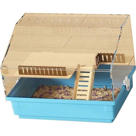 Cage transparente pour hamster avec escalier amovible, aire de jeux et cage d'exercice convient aux petits animaux de compagnie bleue. (1/5)
