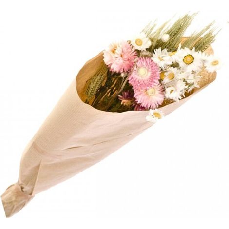 Fleurs séchées décoration Bouquet Blanc & Rose 50 cm