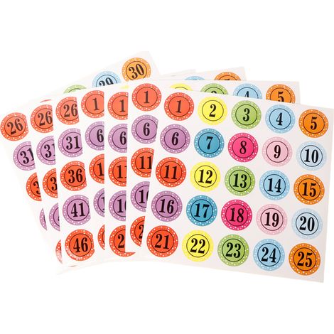 Autocollants Chiffres - Ronds - Pour Calendrier De Lavent - Numéros 1 À 50 - 8 Feuilles - Papier Adhésif (1/5)