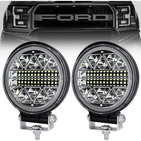 BUNTHAUS phare de travail led tracteur 2 x 102W 4 \"LED Projecteur Ronde Phares Longue Portee led IP68 Spot Flood Lumière de recul pour Voiture Camion Tracteur SUV Bateau (1/5)