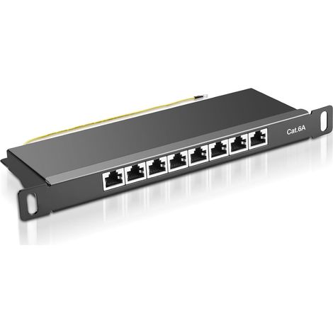 8 Port Patch Panel - Shielded Keystone Patch Panel for Wall and Desktop Mount, 8 RJ45 Sockets, TIA568A/B, 10Gbps, STP LAN Connector, Distribution Panel (1/5)