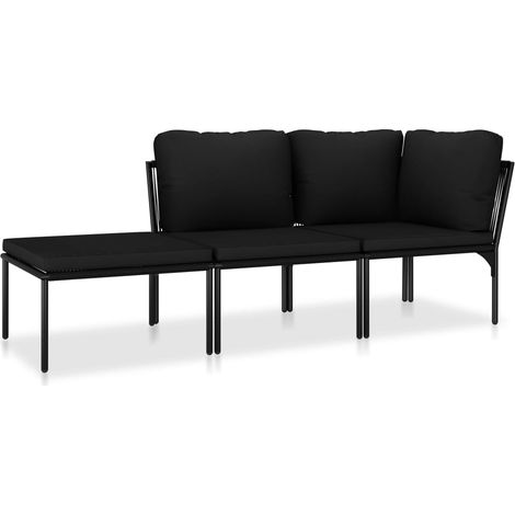 Juego de muebles de jardín 3 piezas con cojines PVC negro vidaXL (1/5)