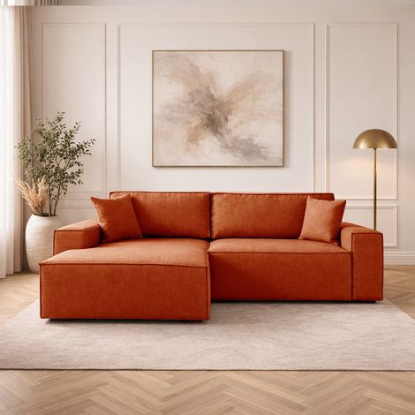 Schlafsofa aus Terracotta-Stoff - mit Stauraum - linksseitig -