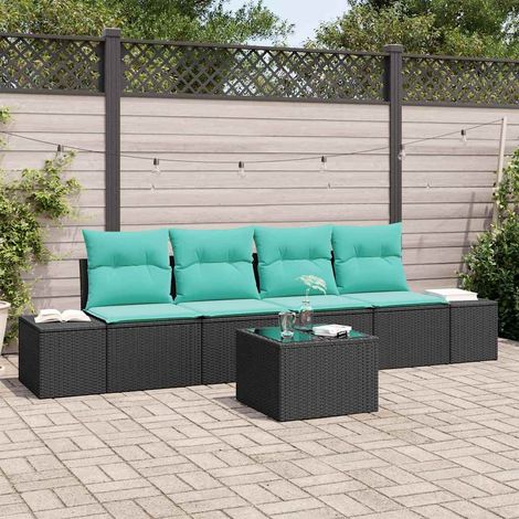 vidaXL Set Divano da Giardino 5 pz Nero e Turchese polyrattan (1/5)