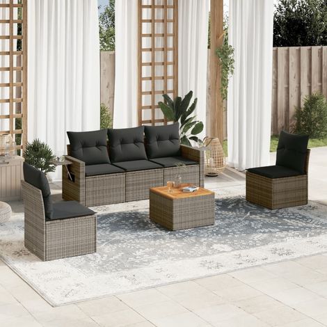 Set de muebles de jardín 6 pzas y cojines ratán sintético gris vidaXL (1/3)