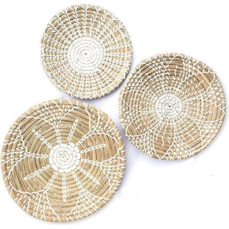 Geflochtener Wandkorb aus Weide – Runde Wanddekoration aus Rattan im Boho-Stil – Dekorative Seegraskörbe für die Wohnungseinrichtung – Rustikale afrikanische Hängeblumen (1/5)