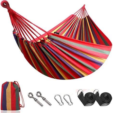 Hamac de jardin 190 x 150 cm Amache coton Charge 200 kg Bandes Arc-en-ciel avec sac de jardin Cortile Plage Backpacking Escursionism (1/5)