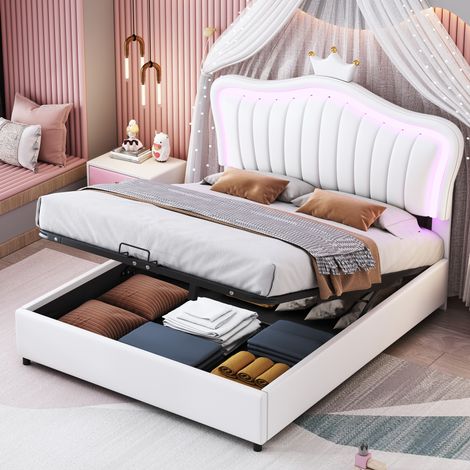 Bett Bettgestell Stauraum 140x200 Polsterbett Weiß OKMYHOME (1/5)