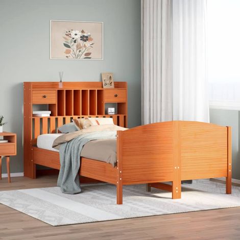 Cama con estantería sin colchón madera maciza marrón 135x190cm vidaXL (1/5)