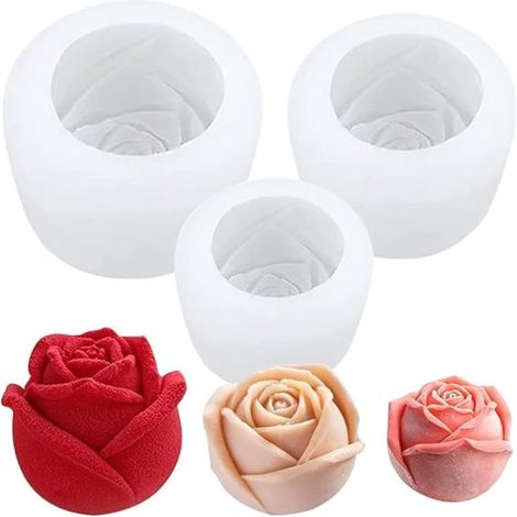 Set mit 3 rosaförmigen Silikonformen, DIY-Formen für den Valentinstag, Silikonformen zum Dekorieren von Kuchen, Kerzen, Pralinen und handgemachten Süßigkeiten.