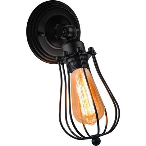 Applique Murale Industrielle Lampe Murale Interieur Cage Lumière Murale Réglable E27 Ø12CM pour Salon Chambre Bar Noir - 1Pcs