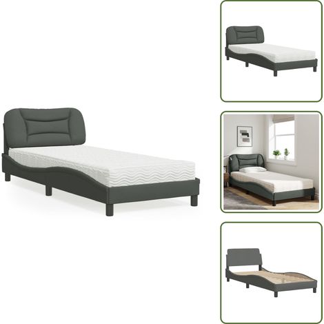 Bett mit Matratze Dunkelgrau 90x190 cm Stoff - Bettsofa - Doppelbett - Boxspringbetten - Lattenrost - Matratzenbezug (1/5)