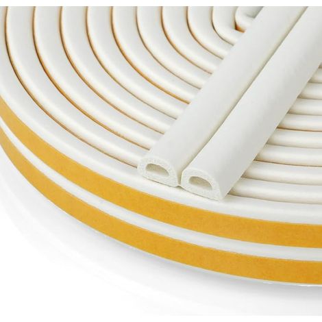 Bande de Joint D-Profil, Joint d'Étanchéité Porte, Joint Fenetre Isolation, Isoler du Bruit, Anti-collision et Anti-intempéries, 9mm x 6mm (Blanc) (1/5)