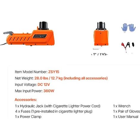 Crick de voiture électrique, capacité de 15 tonnes, options de puissance duales, Orange (1/2)