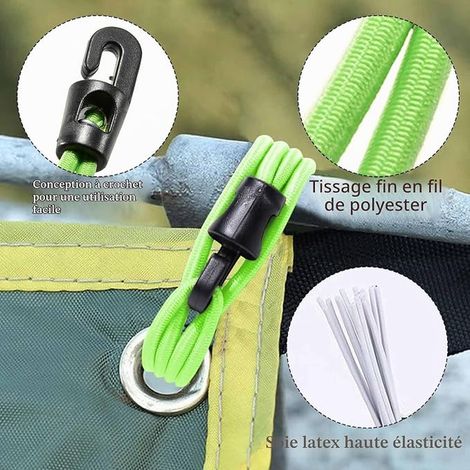 Tendeurs Elastique avec Crochets 25cm,Tendeur Bache Épaisseur 4 mm,Vert Sangle Elastique avec Crochet,Multifonctionnel Tendeurs de Fixation pour Bannière,Pavillon,Tentes de Camping (1/3)