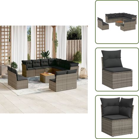 Salon de jardin avec coussins 12 pcs gris résine tressée - Ensemble Salon De Jardin - Mobilier Extérieur - Canapé Jardin - Chaise Jardin - Table Basse Jardin (1/5)