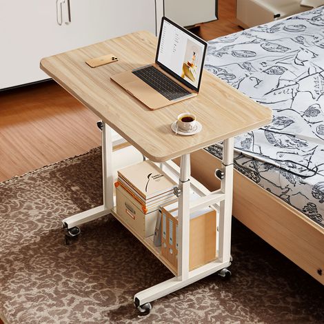 Original Wood Color Home Bedroom Movable and Adjustable Bedside Computer Desk 60cm(W) ​​x 37cm(D) x 90cm(H)