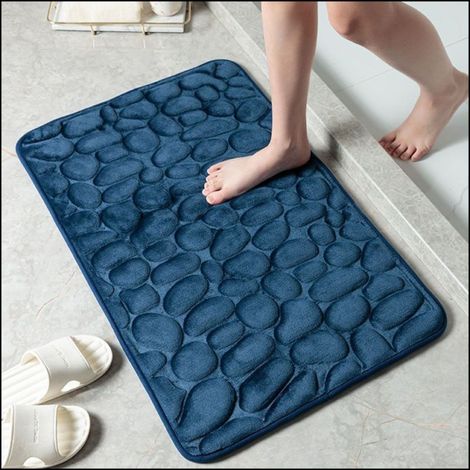 Komfortable Badematte aus Memory-Schaum, Kopfsteinpflaster-Optik, extrem saugfähig, maschinenwaschbar, rutschfest, weich, Steinwaffelstruktur, dick, für den Duschboden. (1/5)