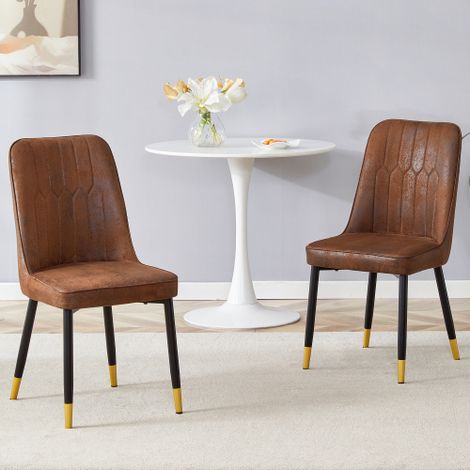 Chaises de salle à manger (Lot de 2) : Chaises de salle à manger modernes marron, dotées de dossiers en « tissu technique » et de pieds en métal noir  Adaptées à divers espaces, y compris les salles à (1/4)