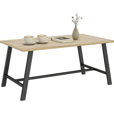 Beyamis Rechteckiger Beistelltisch für den Außenbereich, Metall, Tischplatte in Holzoptik, 100 x 55 cm, braun