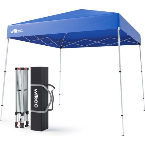 Wiltec Gazebo pieghevole blu, 2,5 x 2,5 x 2,7 m con chiusura centrale, Tenda per fiere eventi mercati