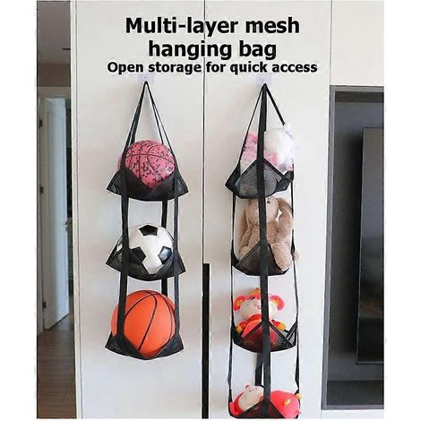 Ensemble de 2 pièces, support de rangement suspendu à 4 niveaux pour ballons de sport, convient à tous les ballons de sport, rangement vertical suspendu, décoration pour salle de sport à domicile, sup (1/5)