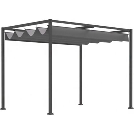 Pergola de jardin avec toit coulissant, 298 x 213 x 221 cm, grise, en polyester résistant aux intempéries. Idéale pour le jardin et la terrasse. (1/4)