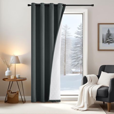 Thermal Blackout Curtain Double Thickness 1 x 132 x 245 cm Grey  Thermal Anti Cold Windproof Sound Insulation Total Privacy Living Room Bedroom Polyester Durable Machine Washable Modern (1/5)