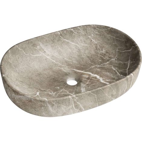 Sapho - Lavabo da appoggio Caleo, 60x42 cm, senza troppopieno, senza foro per la rubinetteria, marmo breccia CA590BM (1/5)