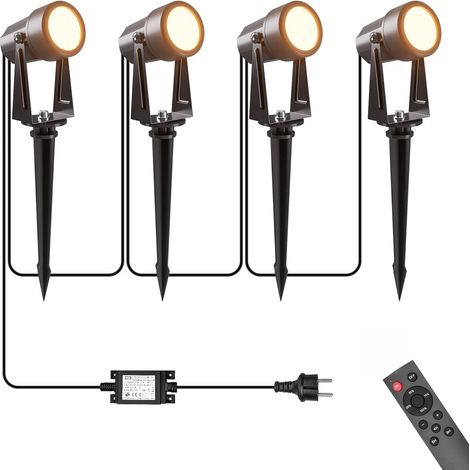 4 Projecteurs LED Extérieur 17M, 3W Blanc Chaud 3000K, IP65 Imperméable Avec Télécommande Et Minuterie Pour Jardin Allée