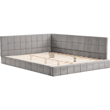 Cama banqueta tapizada 140 x 200 cm gris con somier de lamas (1/5)