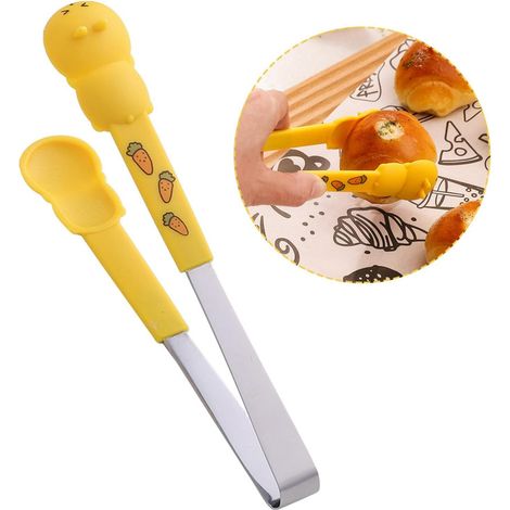 Pince de cuisine, pince antidérapante en acier inoxydable et silicone avec poignée résistante à la chaleur, forme de lapin mignon, pour cuisiner, barbecue, servir, résistant à la chaleur, qualité (1/5)