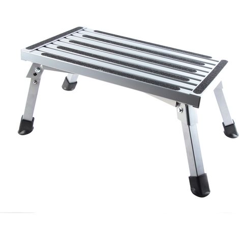 Marchepied pliable pour camping-car, aluminium stable gris argenté, pieds antidérapants en caoutchouc, tabouret multifonctionnel escamotable (1/5)