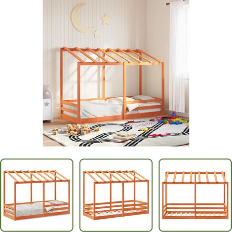 vidaXL Kieferbett - Kinderbett mit Dach Wachsbraun 75x190 cm Massivholz Kiefer (1/5)