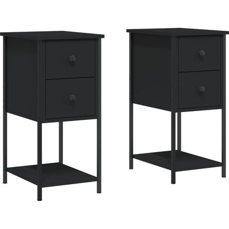 Juego de 2 mesitas de noche con dos cajones y estante 32 x 42 x 70 cm madera contrachapada negra DEC035459