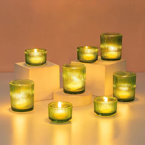 Bougeoir en Verre Transparent - Lot de 8 Photophore Bougeoir Vert Supports pour Bougies Chauffe-Plat Flottantes Votives pour Centre De Table Décoration de Maison Salon de Mariage (1/5)