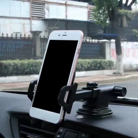 Support téléphone voiture rotatif 360°, ventouse puissante, fixation grille aération ou tableau de bord, support véhicule robuste (1/5)
