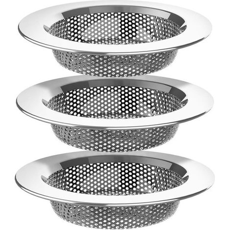 Colador de fregadero de cocina (paquete de 3),Filtro de desagüe de acero inoxidable,bañera y baño (plateado),plateado,acero (1/5)