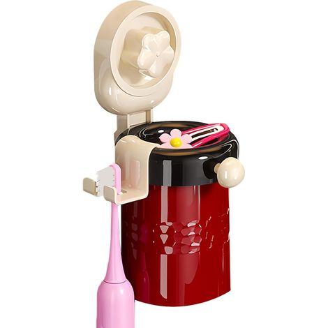 Porte-Brosse À Dents Mural pour Salle De Bain Organisateur Mural À Gobelet À Brosse À Dents Sans Perçage pour Carrelage Verre Étagère Miroir Bureau Maison (1/5)