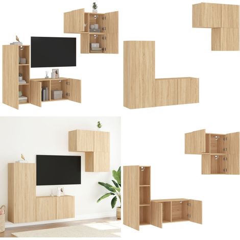 Muebles de TV de pared 4 pzas madera de ingeniería roble Sonoma - Muebles de TV - Armarios de pared