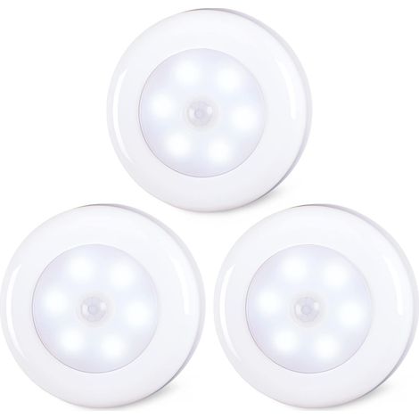 GABRIELLE - Paquete de 3 luces LED con sensor de movimiento para interiores, adhesivas, funciona con pilas, inalámbricas, para armarios, escaleras, cocinas, color blanco frío (1/4)