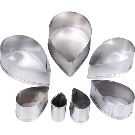 Set aus 7 Zuckerformen aus Edelstahl, Tropfen- und Rosenblattform, Tortendekorationswerkzeuge, silberfarben. (1/5)