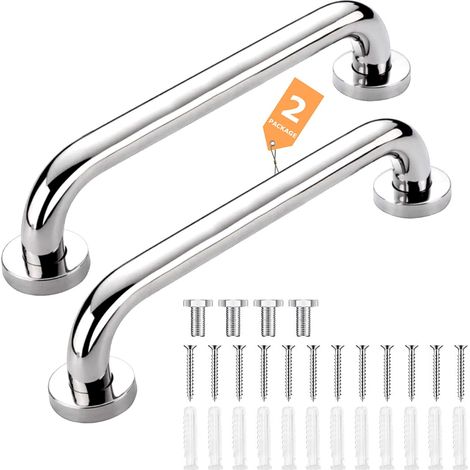 Lot de 2 poignées antidérapantes, poignée de bain en acier inoxydable, poignée de maintien pour personnes âgées, barre d'appui de douche pour personnes âgées et enfants (argent, 30 cm) (1/5)