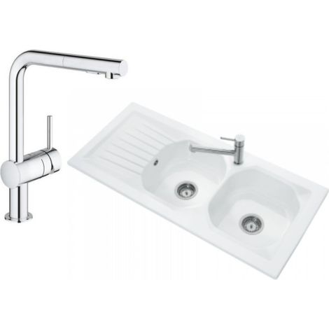 Evier VILLEROY ET BOCH Nestor Plus + Robinet cuisine GROHE Minta