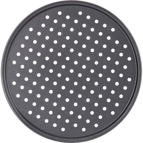 4 Plaque à pizza ronde perforée antiadhésive en acier anthracite, diamètre 32 cm, pour four et flambage (1/5)
