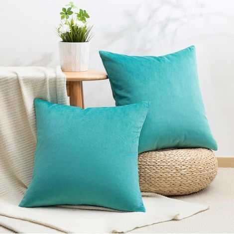 Ensemble de taies d'oreiller d'extérieur deux pièces, velours doux, housse de coussin de jardin décorative, convient pour le salon ou la chambre, 45x45cm, bleu canard (1/5)